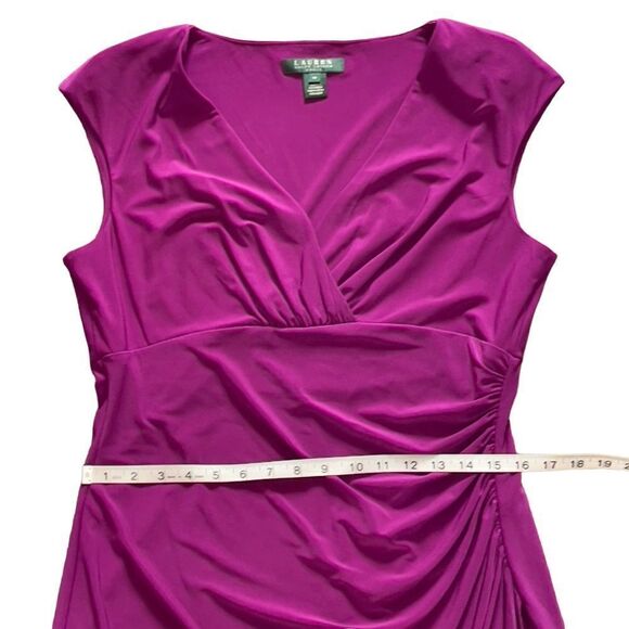 Lauren Ralph Lauren Purple V-Neck Ruched One Side Faux Wrap Dress Size 14 - Picture 7 of 13